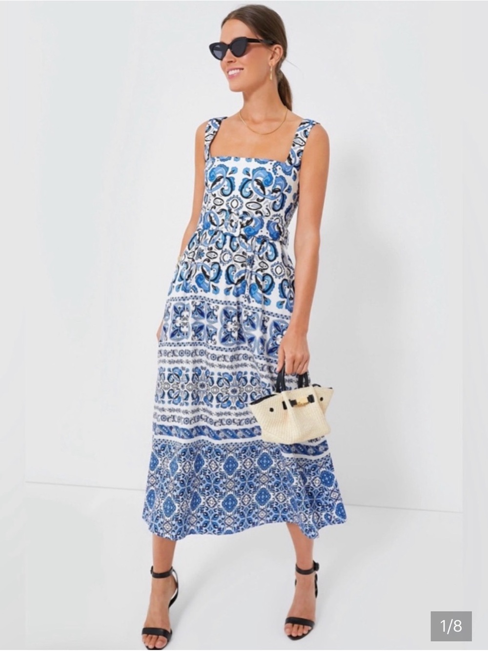 Tuckernuck Majolica Tile Blue and White Printed Square-Neck Midi Dress